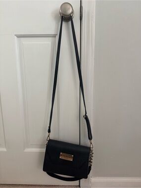 Valentino By Mario Valentino Black Crossbody with Gold Plaque